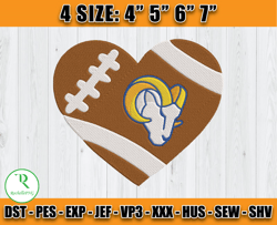 Los Angeles Rams Heart Embroidery, Rams Embroidery, NFL Los Angeles Rams Embroidery, NFL Team Embroidery Design