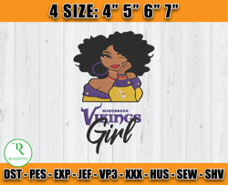 Minnesota Vikings Black Girl Embroidery, Black Girl Embroidery, NFL Vikings Embroidery, Digital Download