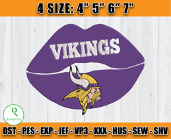 Minnesota Vikings Lips Embroidery Design, Vikings Logo Embroidery, NFL Sport Embroidery, Embroidery Design