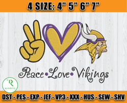 Peace Love Vikings Embroidery File, Minnesota Vikings Embroidery, Football Embroidery Design, Embroidery Patterns