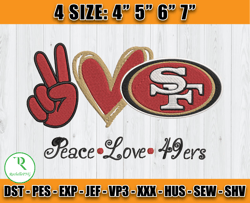 Peace Love 49ers Embroidery File, San Francisco 49ersEmbroidery, Football Embroidery Design, Embroidery Patterns