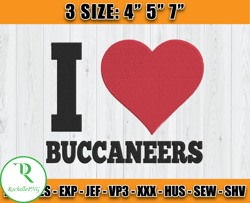 I Love Buccaneers Embroidery File, Tampa Bay Buccaneers Logo Embroidery, Nfl Embroidery Patterns, Sport Embroidery D21