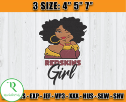 Washington Commanders Black Girl Embroidery, NFL Commanders Embroidery, Digital Download, Sport Embroidery