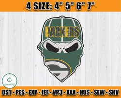 Green Bay Packers Skull Embroidery, Skull Embroidery Design, Green Bay Packers Logo, NFL Team Embroidery Design