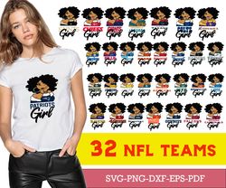Black Girl 32 Teams Nfl Bundle SVG Sport Lovers SVG Black Girl SVG Nlf American Footbal SVG Nfl Team SVG