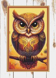 Autumn Owl, Watercolor, large cross stitch. PDF Download pattern/charts. DMC Threads. Pattern Keeper and Markup as well.