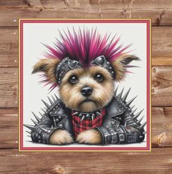 Punk Dog, watercolor. Large cross stitch. PDF Download pattern/charts. DMC Threads. Pattern Keeper and Markup as well.