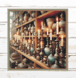Candle Holders shop. Large cross stitch.PDF Download pattern/charts. DMC Threads. Pattern Keeper and markup as well.