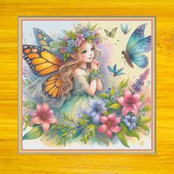 Fairy, large cross stitch, Watercolor. DMC Threads. Pattern keeper and markup as well. needlework