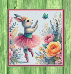 Ballerina Rabbit, watercolour. Large cross stitch. DMC Threads. PDF Download Pattern/charts. Pattern Keeper as well.