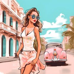 Bahamas Girl Fashion Illustration for COMMERCIAL USE, Fashion Sketch Clipart, Digital Art Print, Travel Illustration