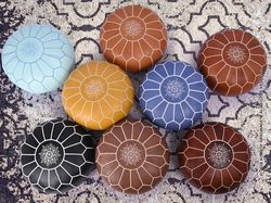 Moroccan Ottoman Pouf | Moroccan Leather Pouf | Traditional Leather Pouf , Floor Pouf | Moroccan Pouf | Unpadded Poufs -