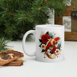 White glossy Koi Fish and Moon Mug - Gifts for Friends - Coffee Lover - Personalized Mug - 11oz, 15oz Mug