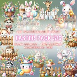 180 Watercolor Easter Collection, Clipart Bundle 5-6, Watercolor clipart, Digital Download, Instant Download