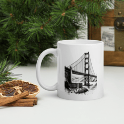Black and white, The Golden Gate Bridge, White glossy Mug - Gifts for Friends - Coffee Lover - Personalized Mug - 11oz, 15oz Mug