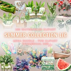 Summer PNG, Garden Clipart, Transparent Clipart, Watercolor Summer Clipart, Summer Floral Clipart, Florals Clipart