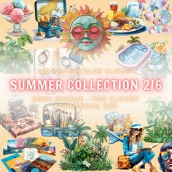Summer PNG, Summer Pack 2-6, Clipart, Transparent Clipart, Watercolor Summer Clipart, Summer Floral Clipart