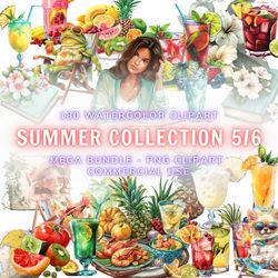 Summer Pack 5-6 Clipart, Summer PNG, Transparent Clipart, Watercolor Summer Clipart, Summer Floral Clipart