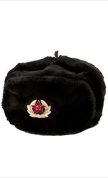 Black Ushanka Winter Fur Hat Made in Russia USSR Military Soviet Army Soldier