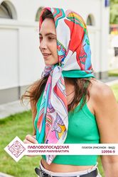 Original PAVLOVO POSAD SHAWL, Silk scarf, size 89x89 cm, 10994-9