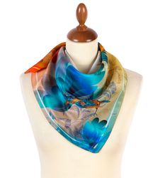 Original PAVLOVO POSAD SHAWL, Silk scarf, size 65x65 cm, 10324-2