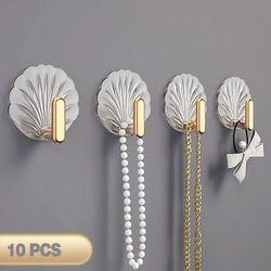 Set of 10 Shell-Shaped Wall Hooks - Multifunctional Punch-Free Hooks for Kitchen, Bathroom, Coat Hanger, Home Decoration