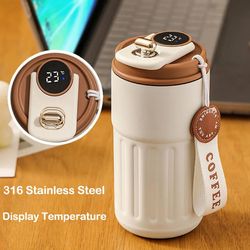 Smart Display Thermos Bottle - 450ml, Temperature Control, 316 Stainless Steel Vacuum Cup - Office Coffee Cup, Business
