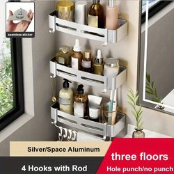 No-Drill Wall Mounted Bathroom Shelf - Shampoo Bottle Shower Corner Rack - Toilet Storage Rack - Aluminum - Bathroom and