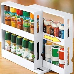 Multi-Function 2 Tier Rotate Spice Storage Rack - Seasoning Swivel Storage Organizer Shelf - Kitchen Bathroom Creative H