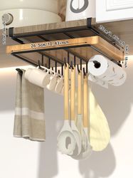 Hanging Rack Under Kitchen Cabinet - Household Iron Art Organizing Rack - Cutting Board Rack - Hook - Pot Cover Storage