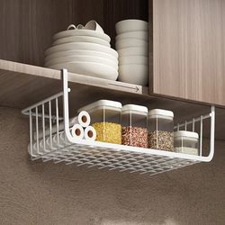 1pc White/Black Hanging Net Basket - Iron Material - Large Capacity Hanging Under Cabinet Wall Wardrobe Storage Basket -