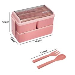 Double Layer Portable Lunch Box for Kids - With Fork and Spoon - Microwave Bento Boxes Dinnerware Set - Food Storage Con