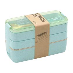 900ml Bento Box for Kids - 3 Stackable Lunch Box - Leak-proof Portable Lunch Food Container - Wheat Straw Food Storage B