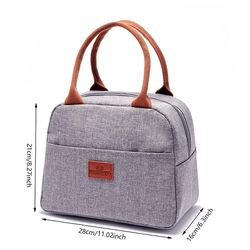 Fashion Portable Gray Tote Insulation Lunch Bag - for Office Work School - Korean Oxford Cloth Picnic Cooler Bags