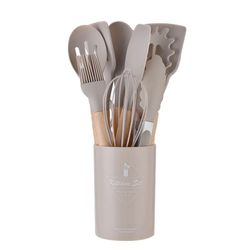 12Pcs Silicone Cooking Utensils Set - Wooden Handle Kitchen Cooking Tool - Non-stick Cookware Spatula Shovel Egg Kitchen