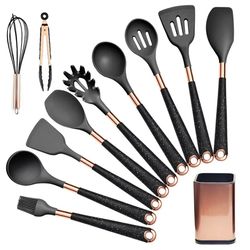 1set Apricot/Black Kitchenware Set - Silicone Material No Hurt the Pot - 5sets Options - for Kitchen Cooking Kitchen Ute