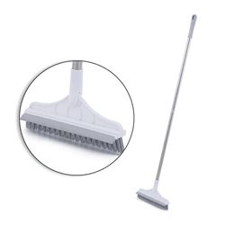 Rotating Floor Scrub Brush - Long Handle Windows Squeegee - Stiff Bristle Broom Mop 2-in-1 - for Bathroom Kitchen Floor