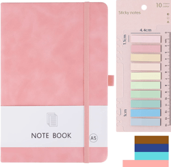 Hardcover Leather Notebook A5 with Colorful Index Tabs, Executive Journal Notebook with Pen Loop and Elastic Closure