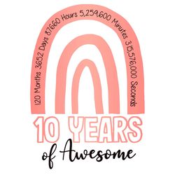 10 Years Of Awesome SVG Birthday SVG 10th Birthday SVG Rainbow SVG Pink Rainbnow SVG