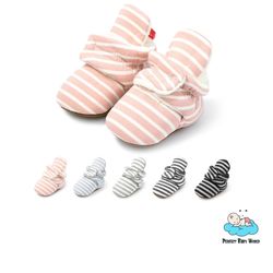 Cotton Fabric Striped Print Socks Soft Sole Prewalker Boy Girl Baby Booties