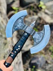 Custom Gift Forged Carbon Steel Viking Axe with Rose Wood Shaft, Viking Bearded Camping Axe, Best Birthday&Anniversary G