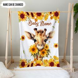 personalized giraffe baby blanket, baby gift for baby, newborn blanket, baby blanket for girl, floral giraffe blanket