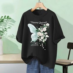 2024 New Nice Butterfly Flowers Printed T-shirt