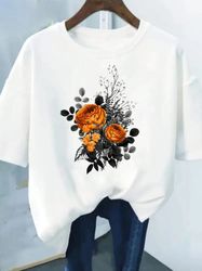 Flower Print Fashion Plant Trend Lovely Style Short T-shirt For Women 4