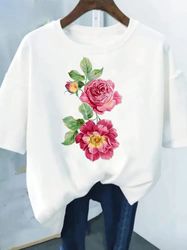 Flower Print Fashion Plant Trend Lovely Style Short T-shirt For Women 5