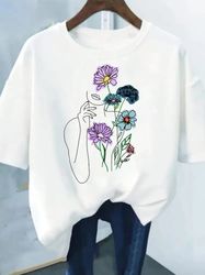 Flower Print Fashion Plant Trend Lovely Style Short T-shirt For Women 12