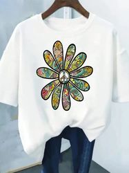 Flower Print Fashion Plant Trend Lovely Style Short T-shirt For Women 14