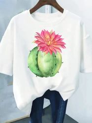 Flower Print Fashion Plant Trend Lovely Style Short T-shirt For Women 21