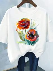 Flower Print Fashion Plant Trend Lovely Style Short T-shirt For Women 22