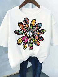 Flower Print Fashion Plant Trend Lovely Style Short T-shirt For Women 23